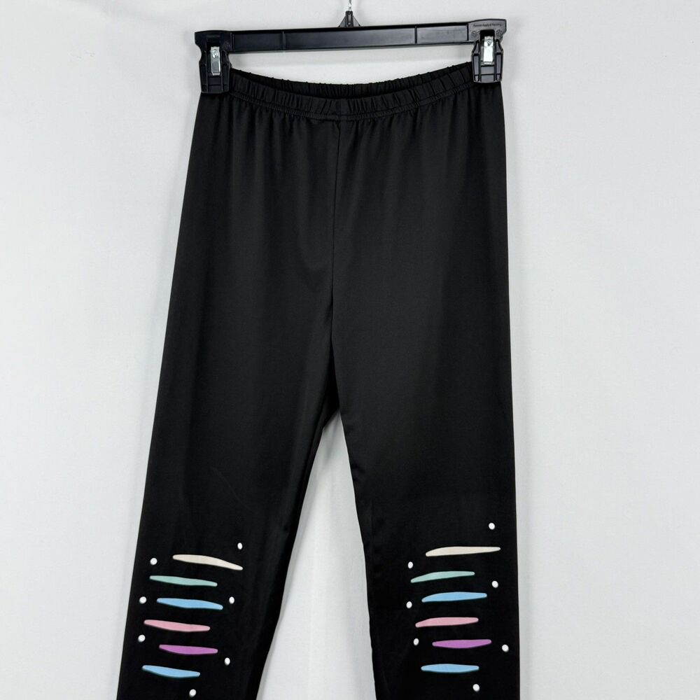 New Active Girls 12 Years Black Leggings Rainbow Stripe Detail - Picture 6 of 16